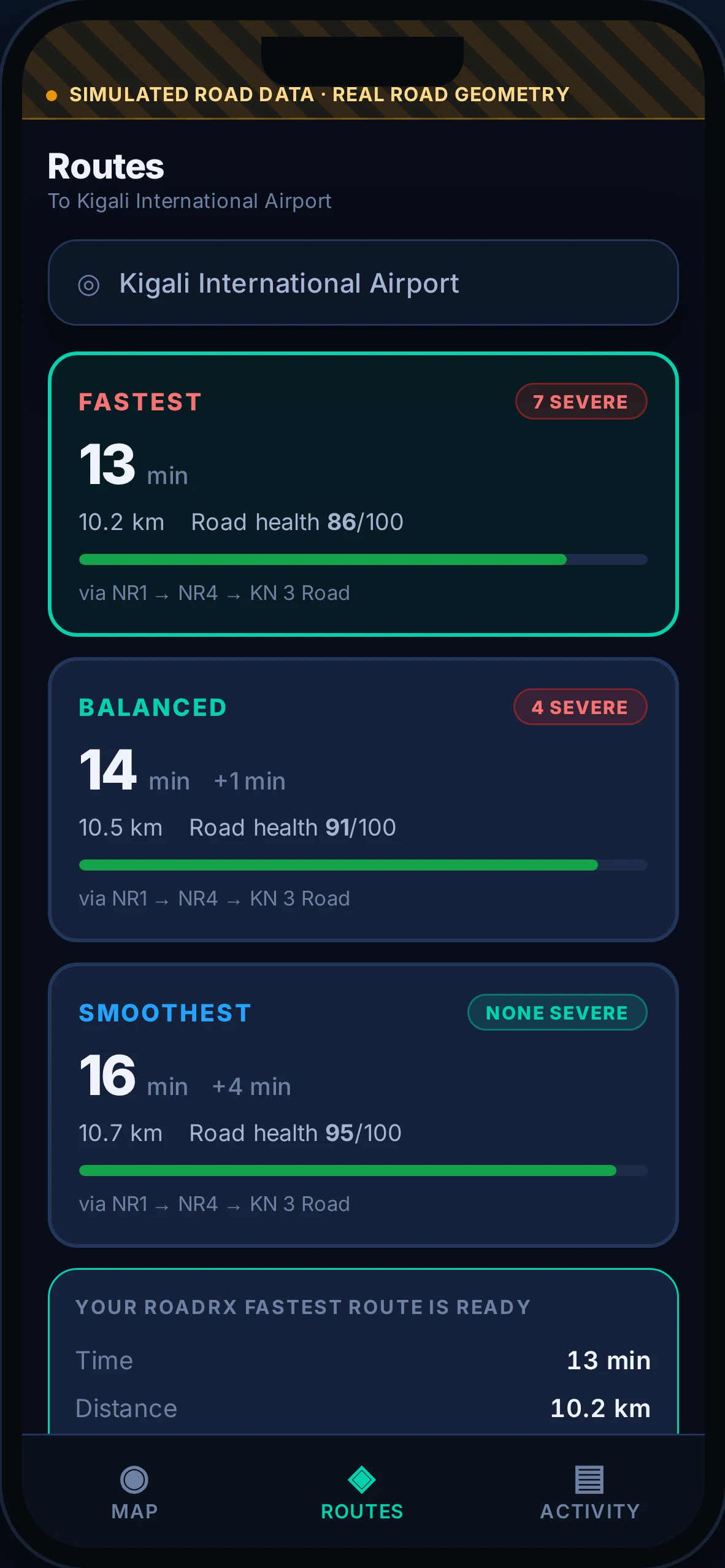 Fastest route in RoadRx Driver